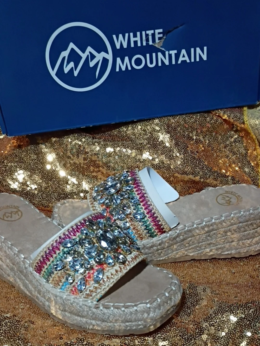 White Mountain Multicolor Jeweled Espadrille Slide Sandals